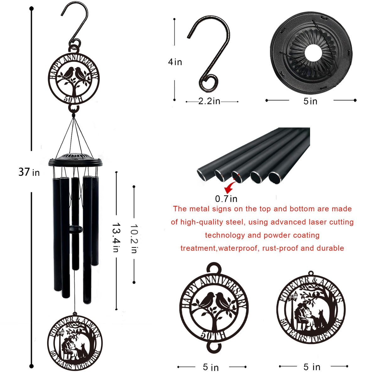 OWFCBEI wind chime's five tubes create rich, soothing tones.