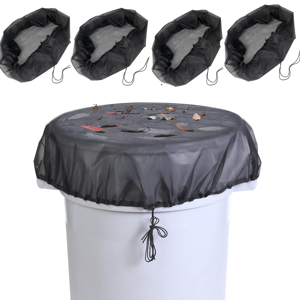 Owl Focus 37-5 inch mesh cover protects rain barrels from leaves and debris.