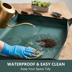 Owl Focus mat portable for indoor and outdoor use during plant care.