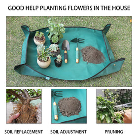 Owl Focus mat showing contained soil to prevent spills during potting tasks.