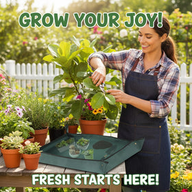 Owl Focus repotting mat supports bonsai and herbs for organized gardening.