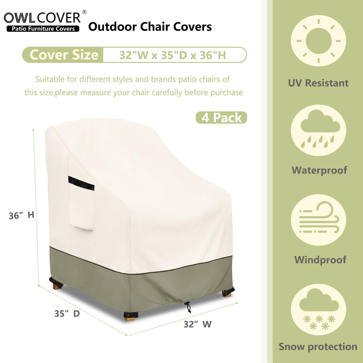 Owlcover outdoor chair covers side view with ventilation to prevent moisture