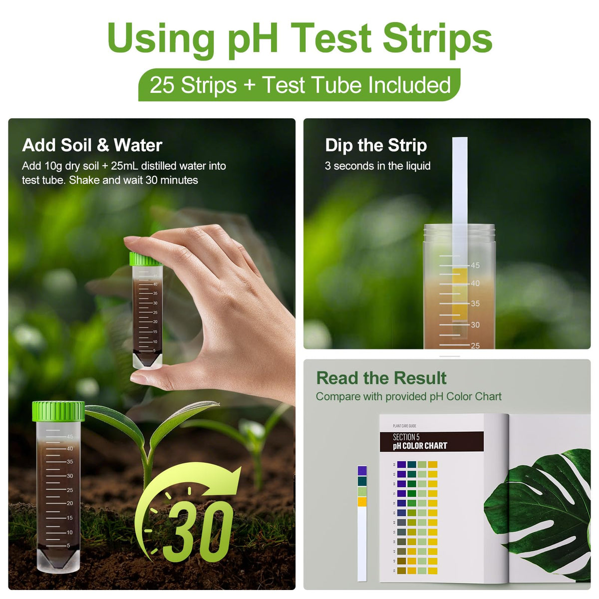 Owldacious pH test strips and tube for simple soil pH checks.