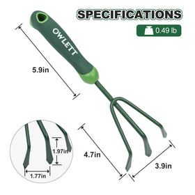 Owlett rake showing ergonomic rubber handle for comfortable grip