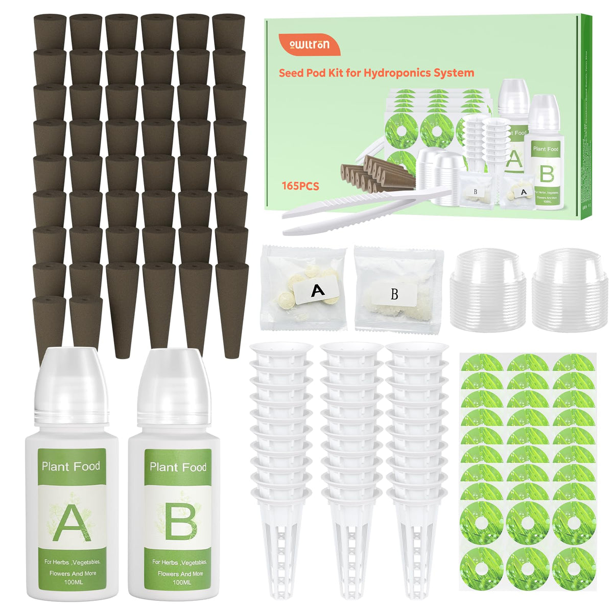 Owltron 165-Pcs seed pod kit sponges support germination and moisture balance