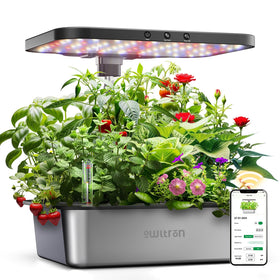 Owltron hydroponic system setup with 15 pods for easy indoor herb gardening.