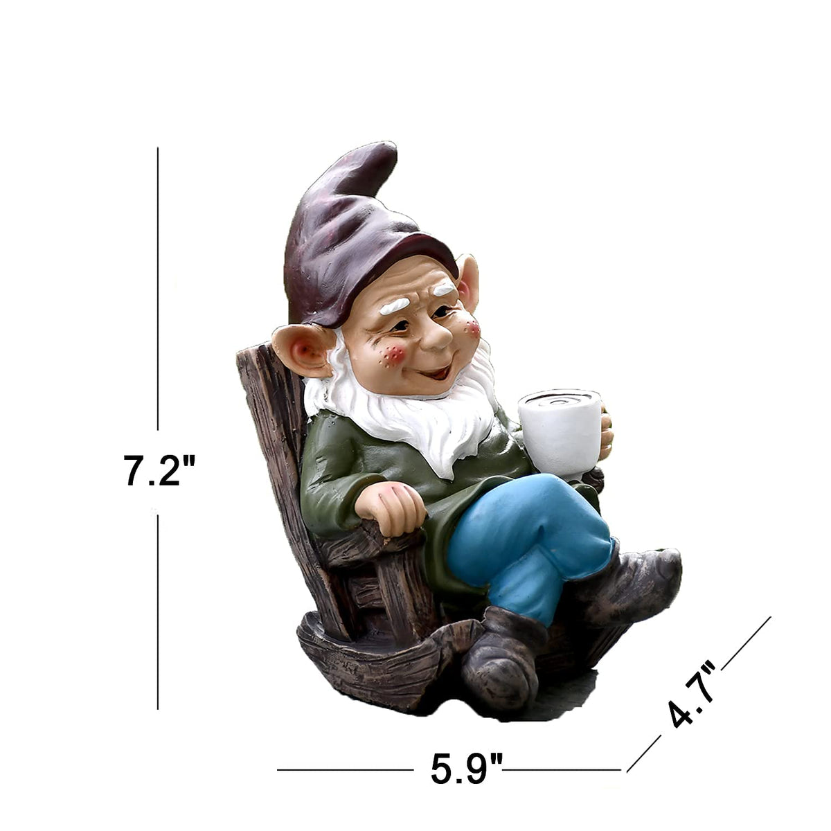 OwMell garden gnome sipping coffee adds whimsy to patios and yards.
