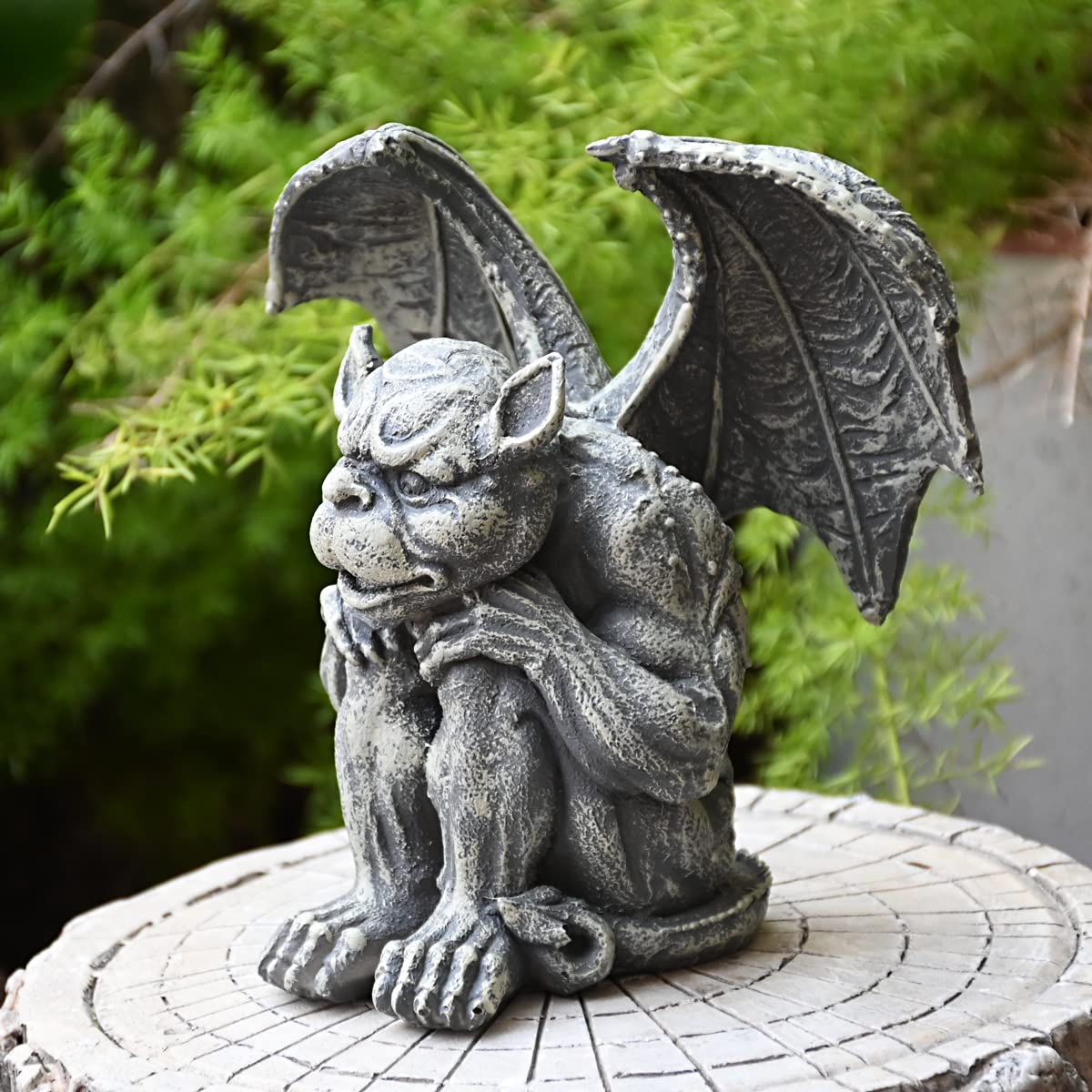OwMell gargoyle sitting figurine adds Gothic charm to outdoor spaces.
