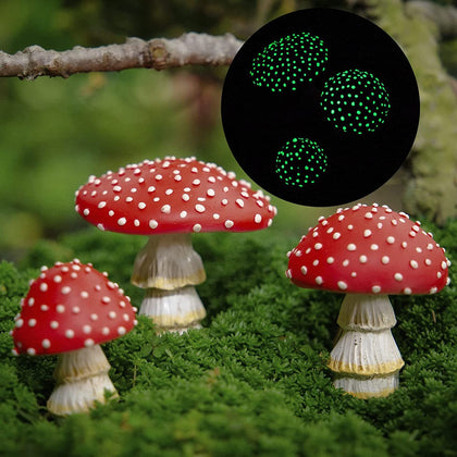 OwMell glow in the dark mushroom on a tree branch enhances night garden ambience.
