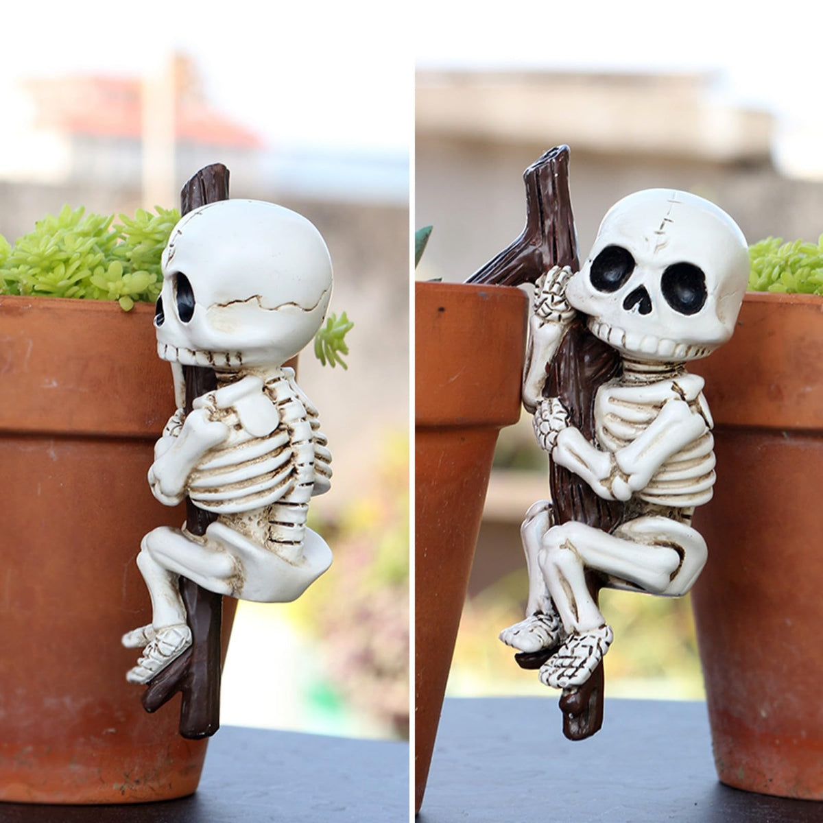 OwMell hand-painted resin skeleton close-up highlighting texture.
