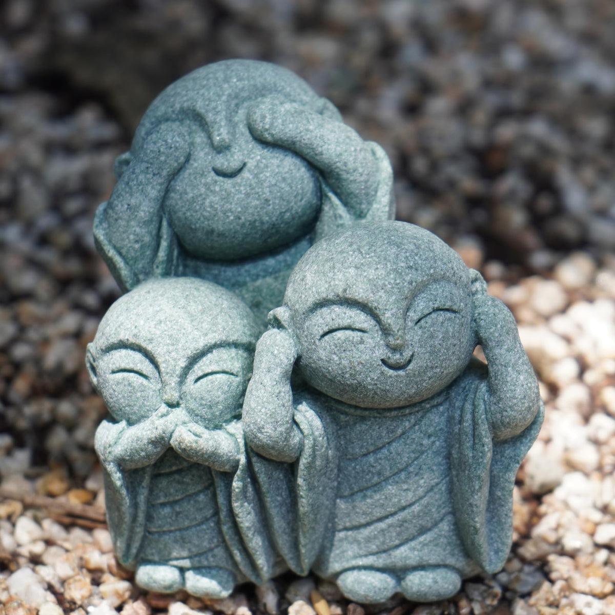 OwMell Jizo statue close-up face shows serene expression for calm ambiance.