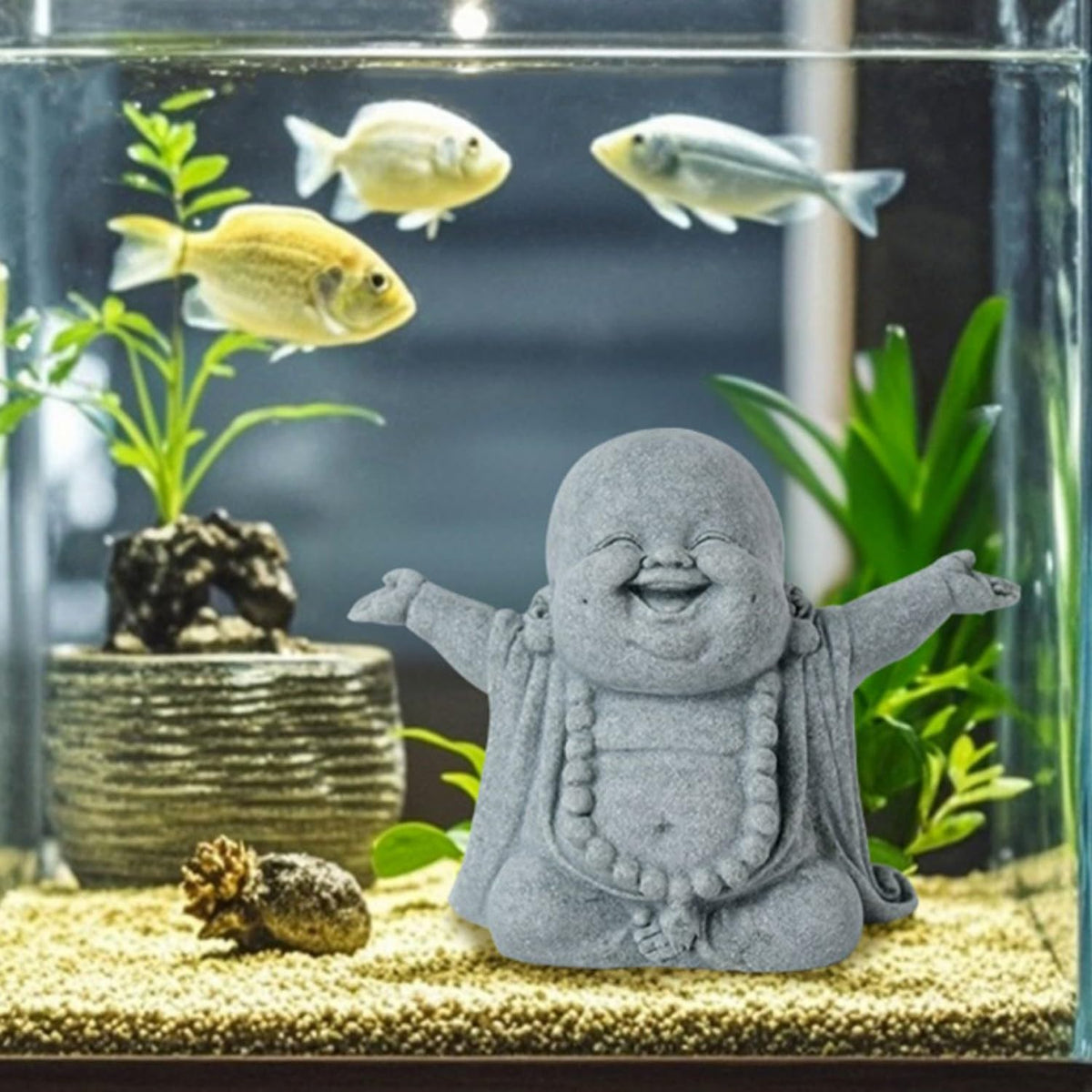 OwMell Jizo monk statue in outdoor garden setting for a calming focal point