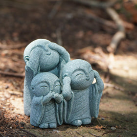 OwMell Jizo monk statue sandstone material is weatherproof for outdoor use.