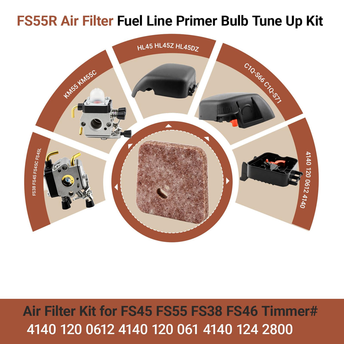Ownengin FS55R air filter close-up highlighting replacement part for STIHL trimmers.