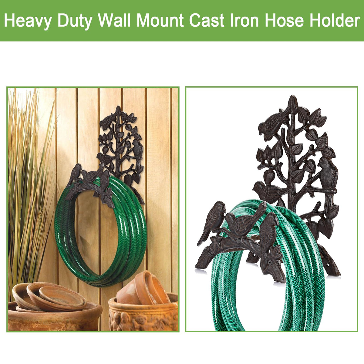 Close-up of OwnMy cast iron hose holder texture and rustic finish