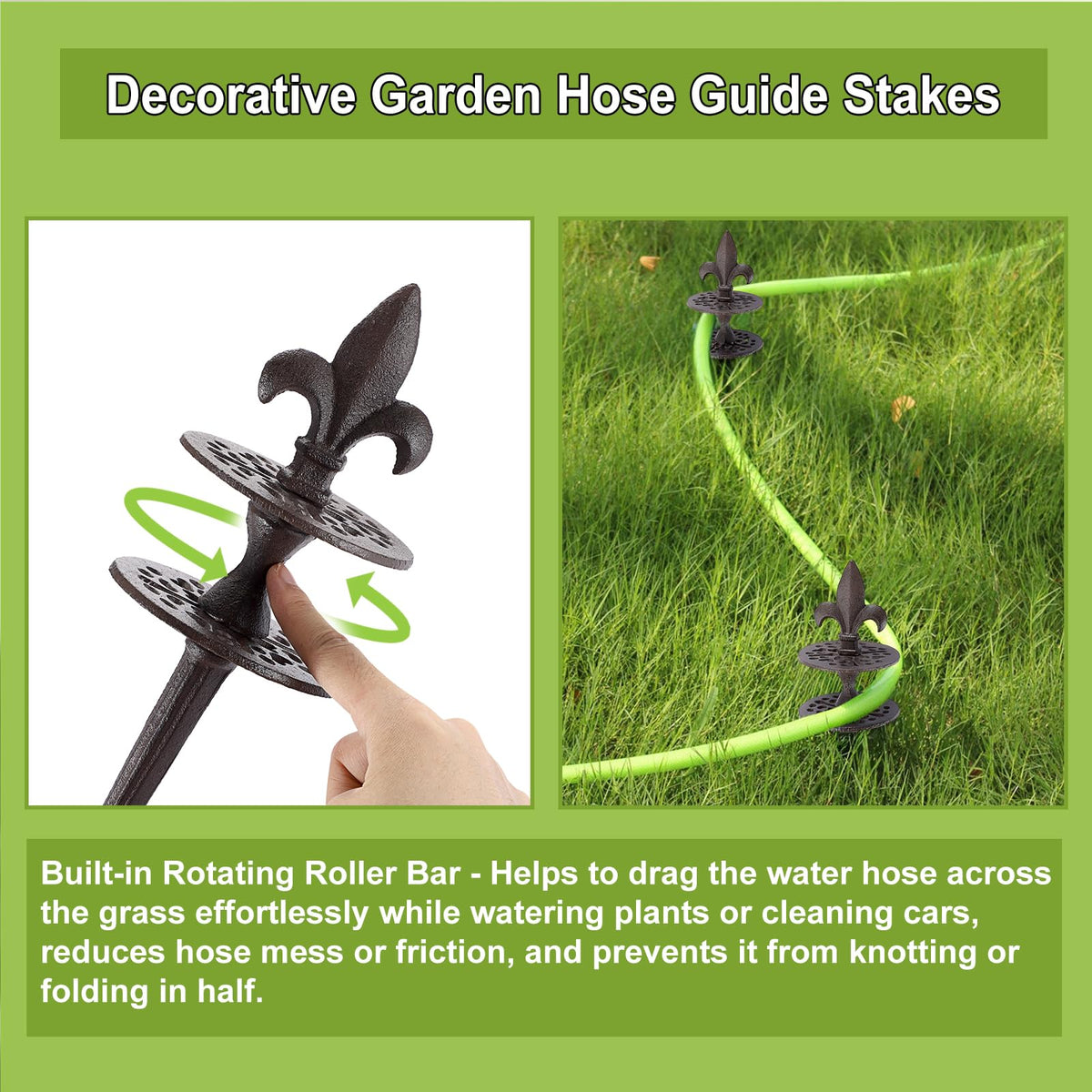Easy tool-free installation inserts into soil to anchor hoses with OwnMy stake.