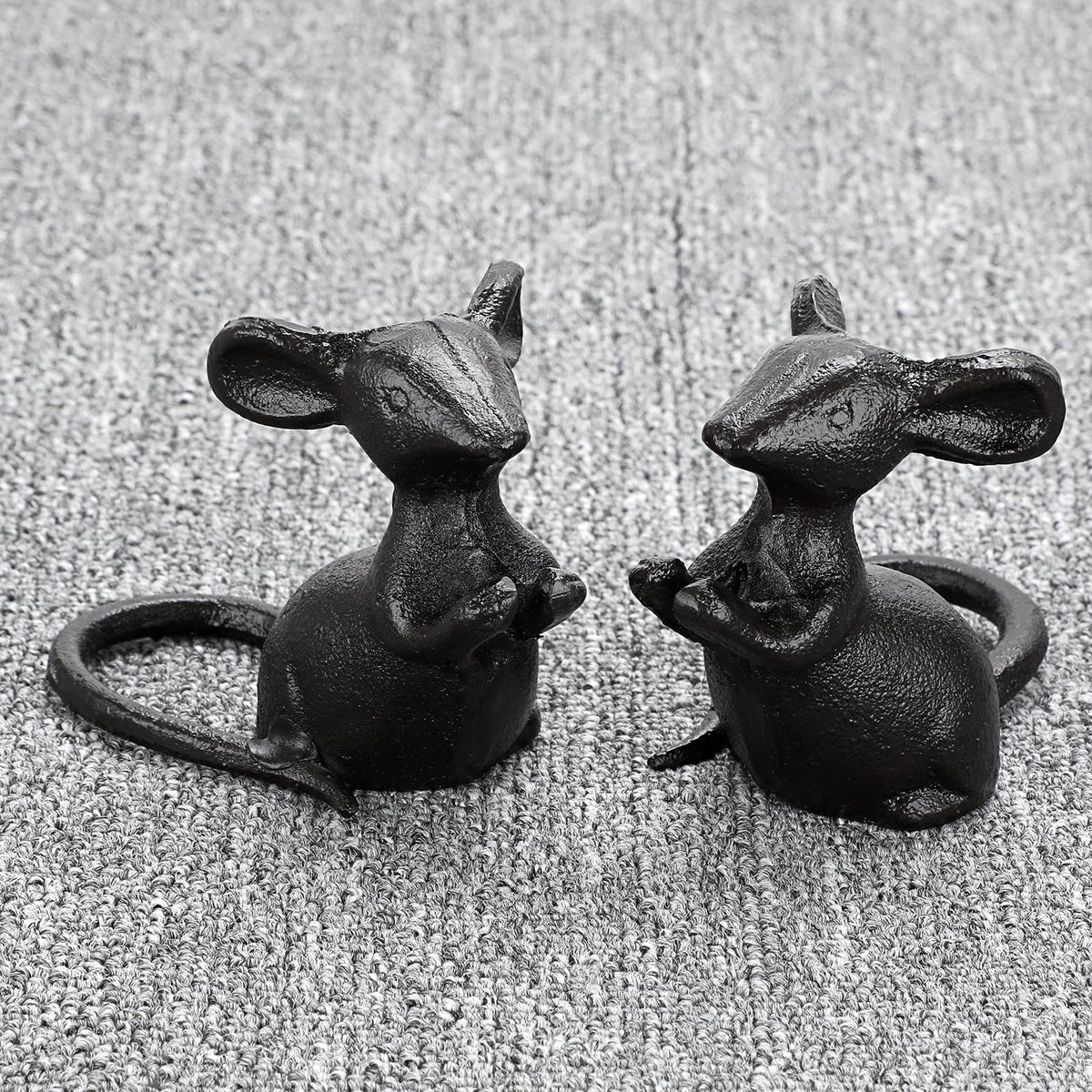 OwnMy cast iron mouse figurine in a backyard garden scene for weather resistant decor