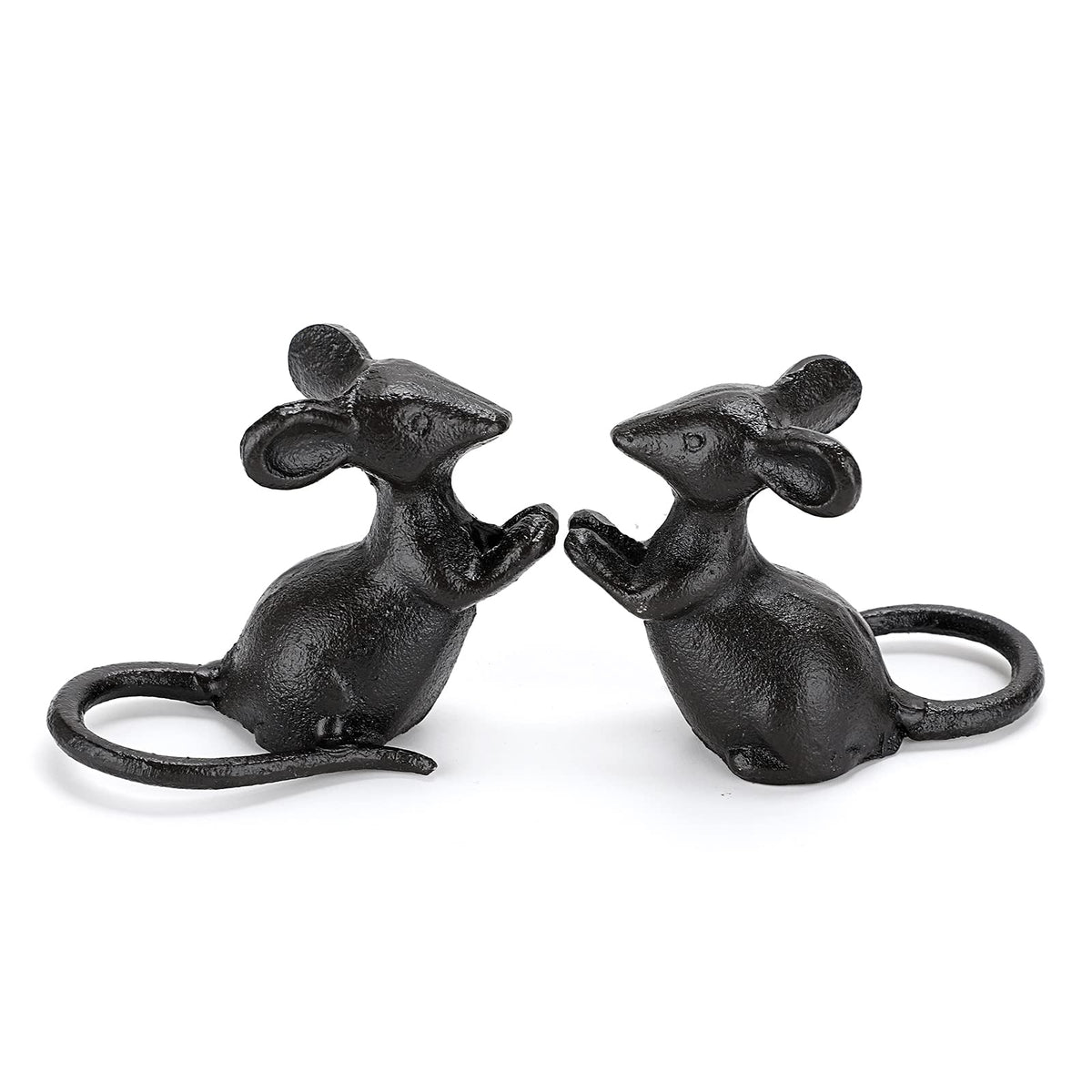 OwnMy cast iron mouse figurines two-pack on rustic stand for garden decor