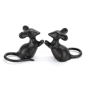 OwnMy cast iron mouse figurines two-pack on rustic stand for garden decor