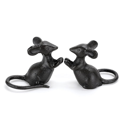 OwnMy cast iron mouse figurines two-pack on rustic stand for garden decor