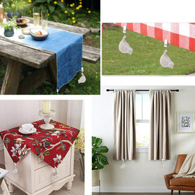 OwnMy curtain clip use showcases versatile clip-on capability beyond tables.