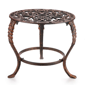 OwnMy heavy-duty cast iron plant stand, front view, showcasing sturdy tripod brackets for stability.