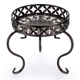 OwnMy metal round plant stand bracket closeup highlighting three curved supports.