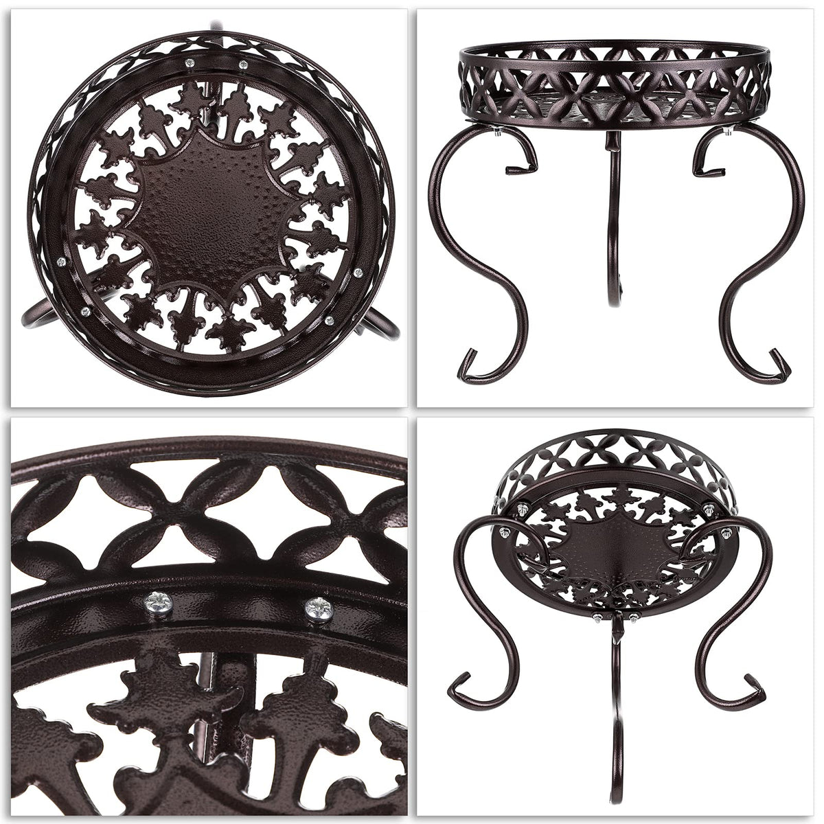 OwnMy metal round plant stand separation design for compact storage when not in use.