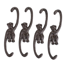OwnMy monkey hooks 8-inch left view emphasizes durable cast iron for secure hanging.