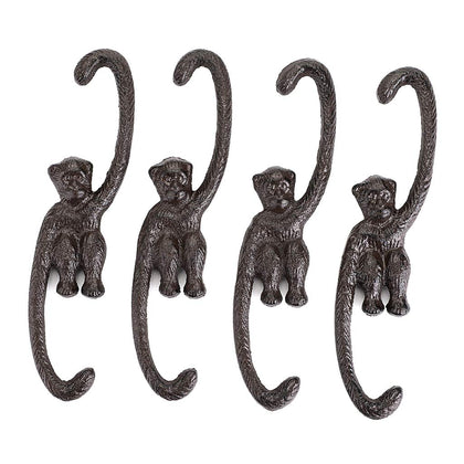 OwnMy monkey hooks 8-inch left view emphasizes durable cast iron for secure hanging.