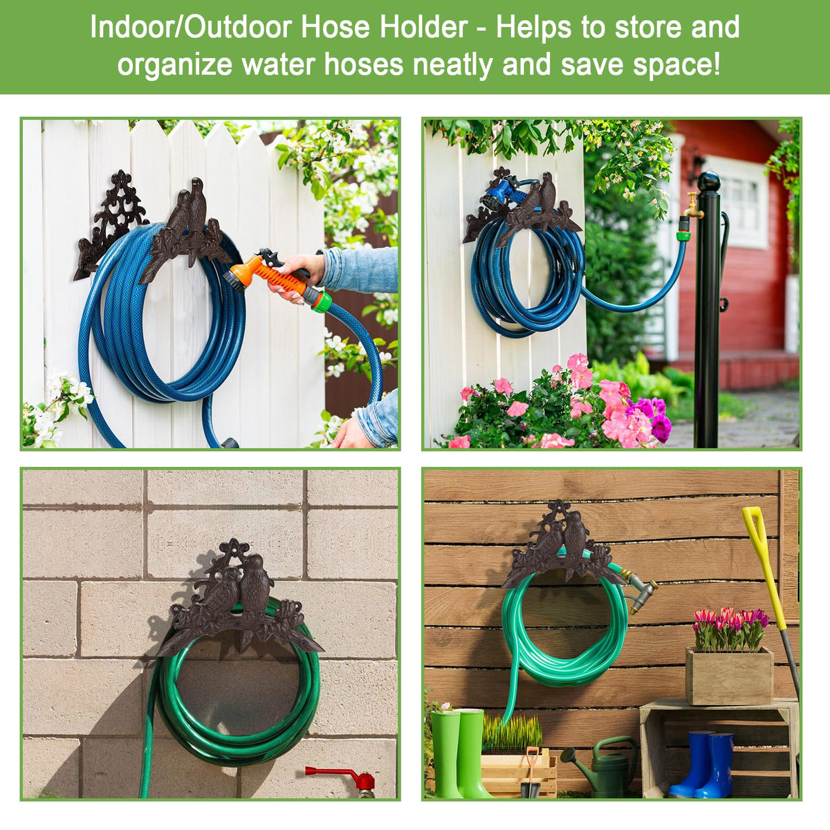 OwnMy outdoor garden hose organizer shown on exterior wall