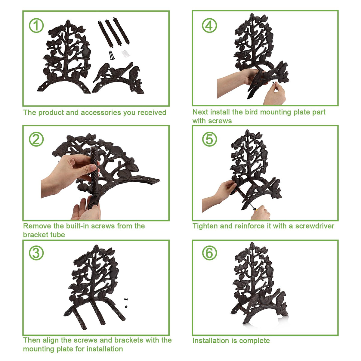 Packaging overview for OwnMy cast iron hose holder with dimensions