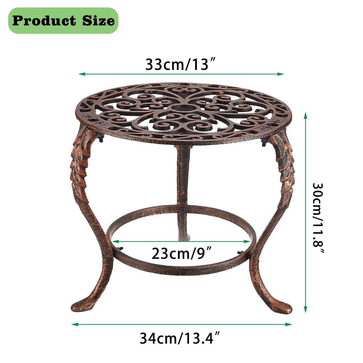 OwnMy red bronze finish plant stand top view highlighting wide surface for large pots.