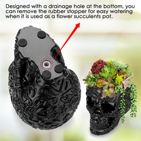OwnMy resin skull planter side view, compact design for tabletops.