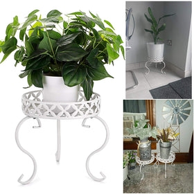 OwnMy round plant stand white finish detail with retro pattern.