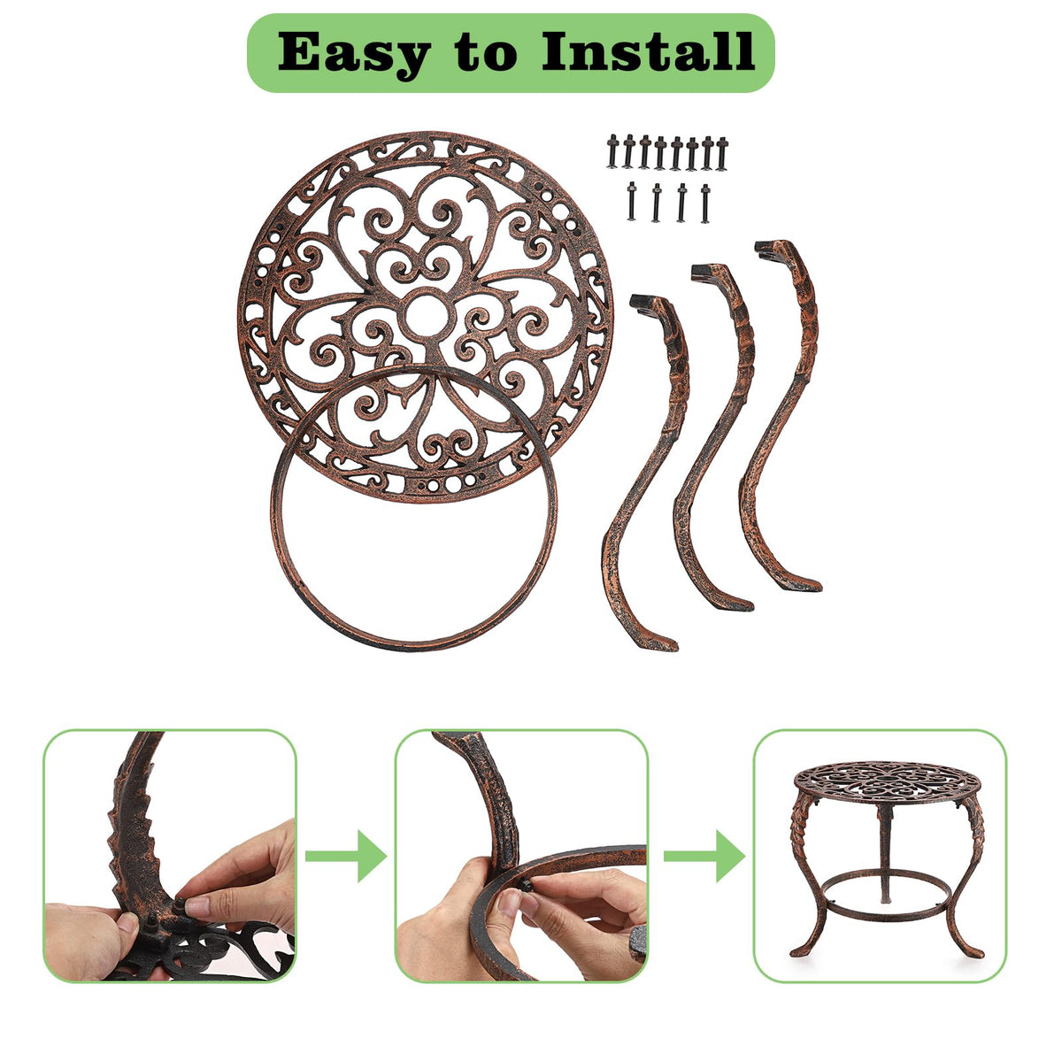 OwnMy vintage wrought iron plant holder side view demonstrates decorative retro patterns for stylish interiors.