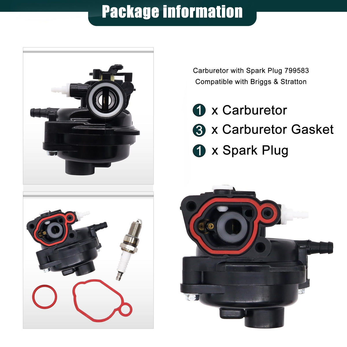OXCANO 799583 spark plug and carburetor pack for quick install