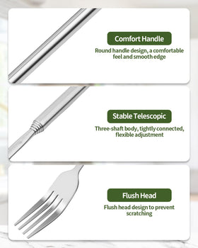 OXDFK extendable fork beside BBQ grill for safe, near-grill serving.