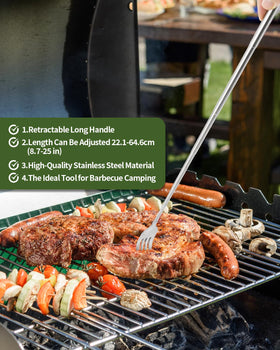 OXDFK camping dining setup shows extendable fork ready for outdoor meals.