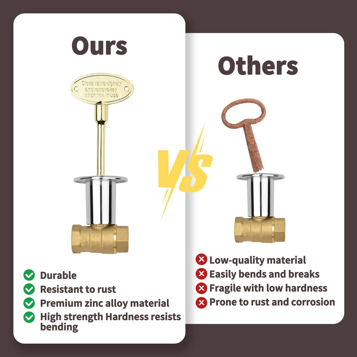 OXDFK chrome-finished valve key offers stylish durability for indoor and outdoor use.