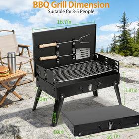 Oxirexe compact-design charcoal grill ready for car trunk or backpack.