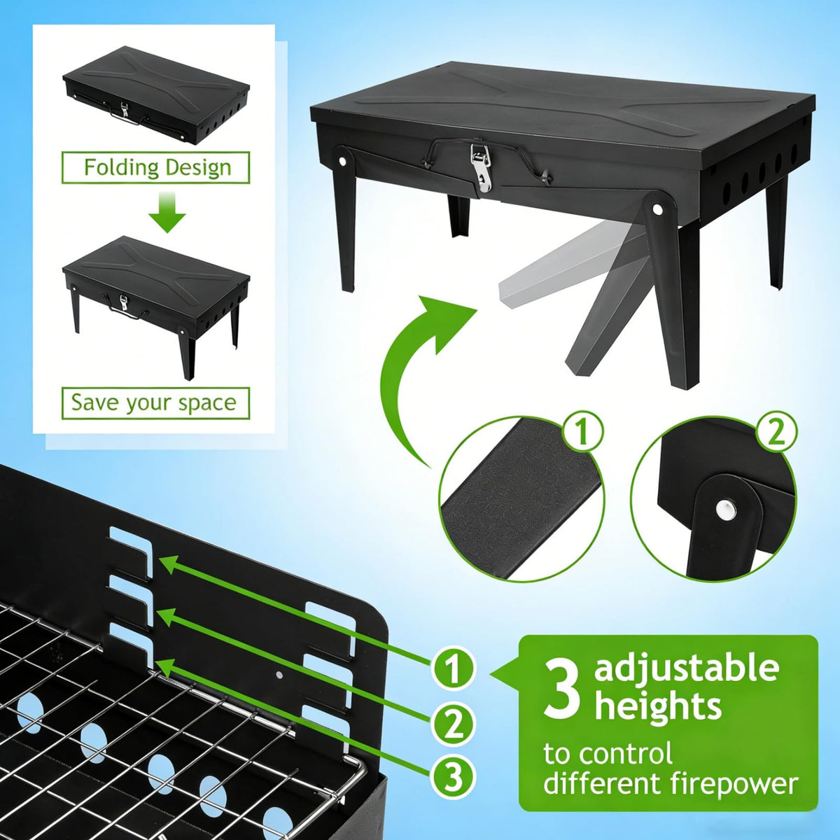 Oxirexe side vents improve airflow for efficient burning.
