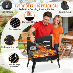 Oxirexe windproof lid shields flames during outdoor grilling.