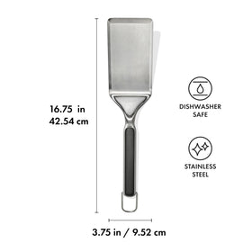 OXO Outdoor Griddle Turner cleanup closeup showing stainless steel finish