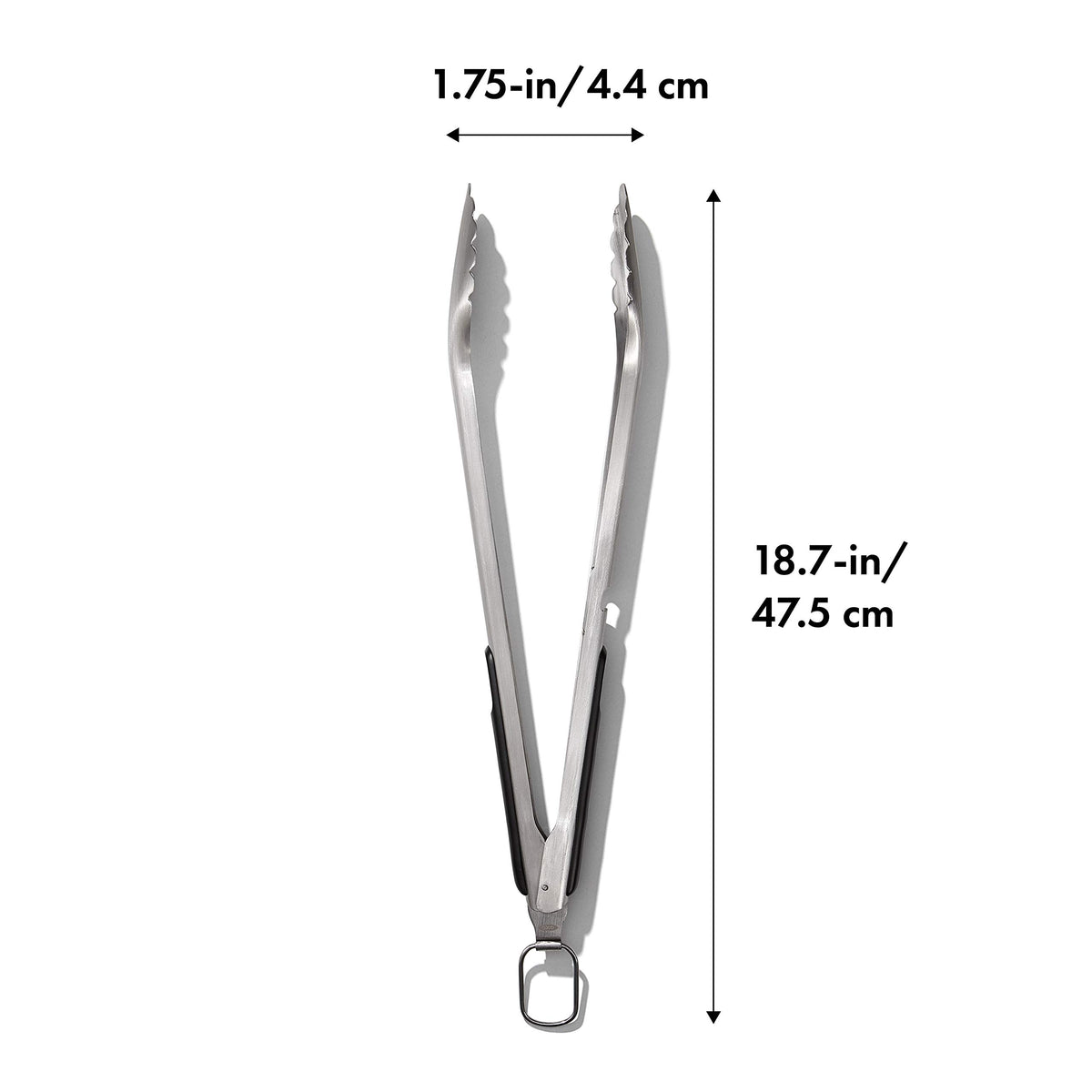OXO Outdoor Grilling Tongs with angled heads grip large vegetables and thick cuts securely