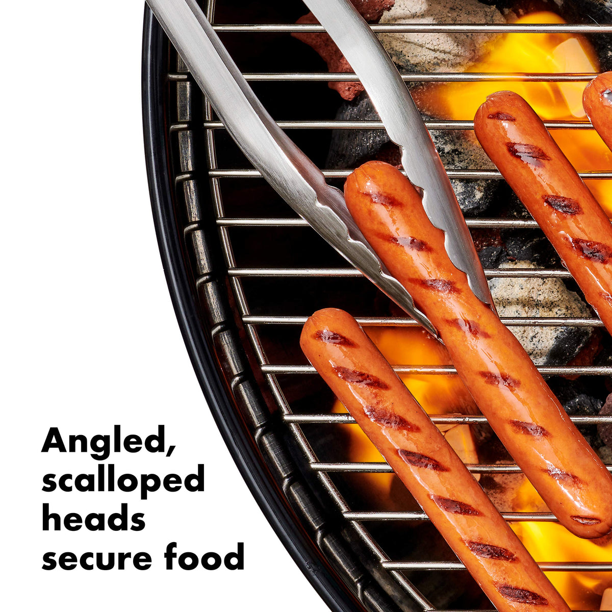 OXO Outdoor Grilling Tongs show built-in bottle opener for grill-side convenience