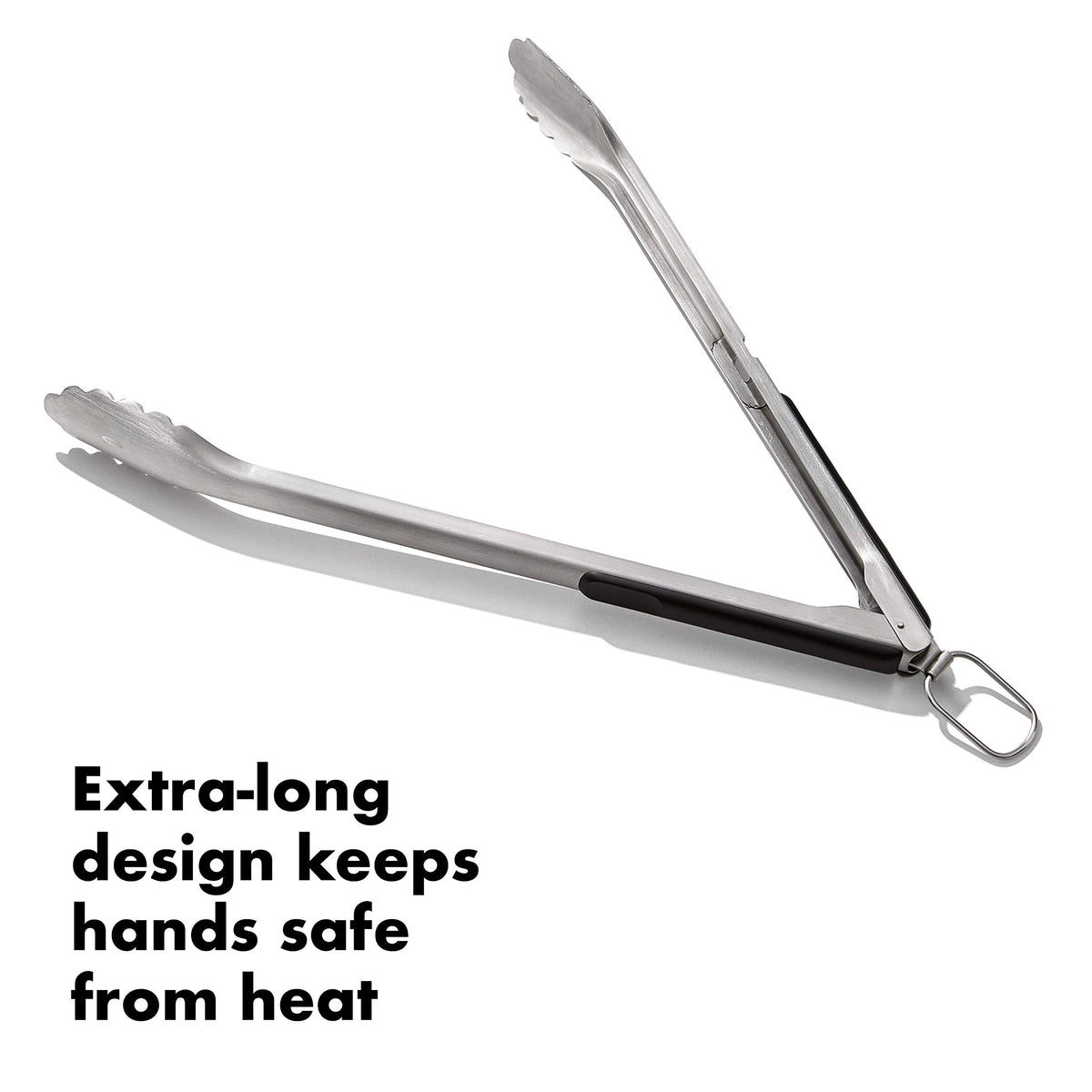 OXO Outdoor Grilling Tongs feature extra-long design to keep hands away from heat