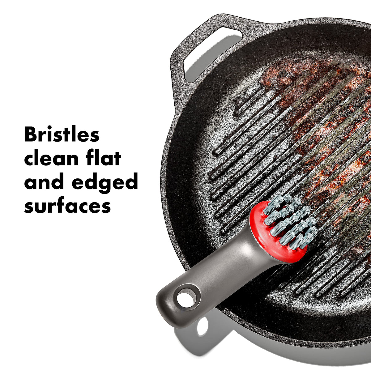 OXO Outdoor Heavy Duty Brush with Cover bristles pattern for flat and ridged cookware