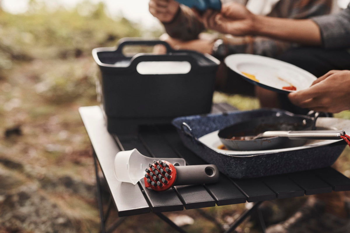 OXO Outdoor Heavy Duty Brush with Cover is dishwasher safe for easy cleaning