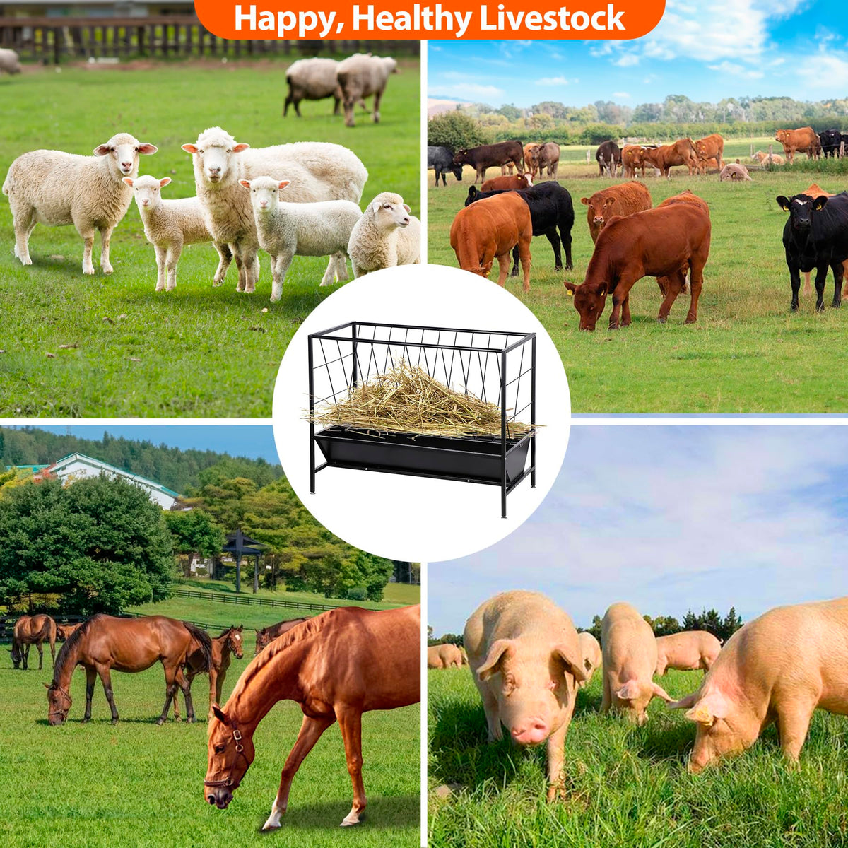 Oxphanor feeder accommodates goats, calves, cows, and horses with ease
